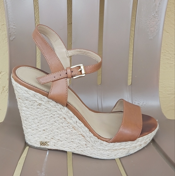 Michael Kors Brown Leather Wedge Sandals - Picture 1 of 4